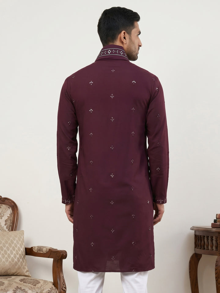 Silk Blend Embroidered Kurta With Dupatta
