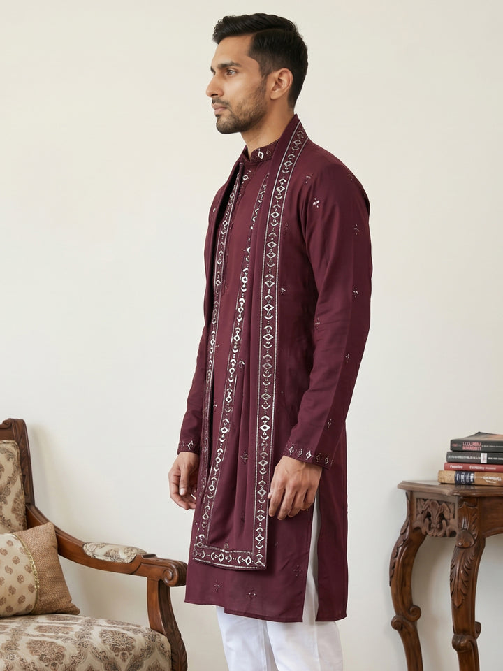 Silk Blend Embroidered Kurta With Dupatta