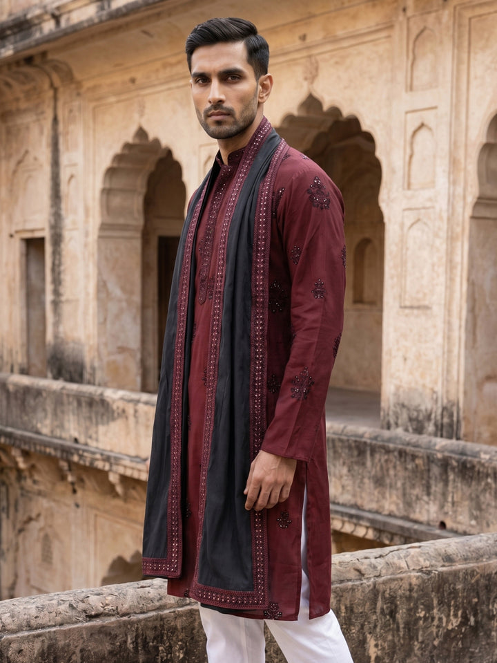 Embroidered &amp; Sequin Kurta With Dupatta