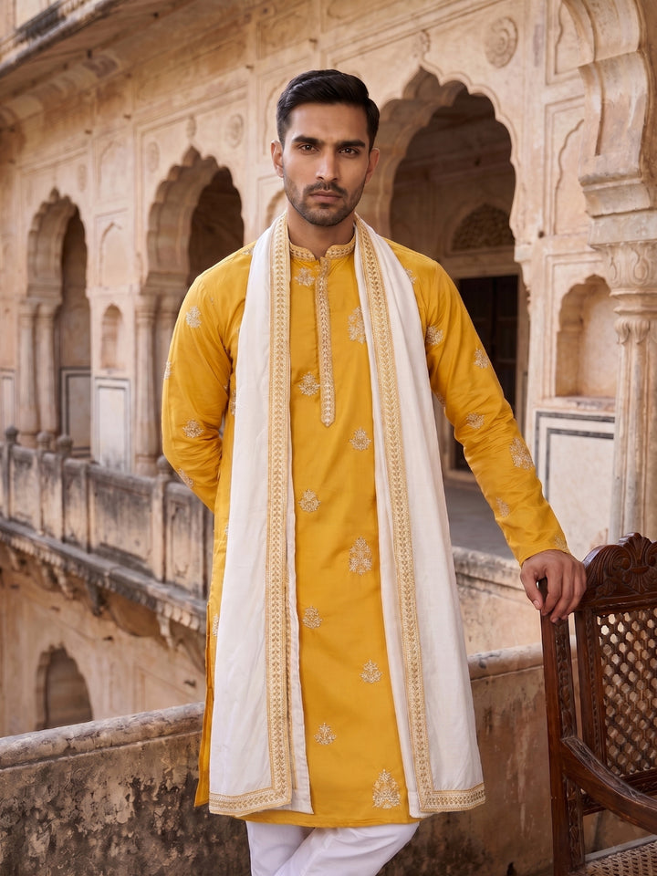 Embroidered &amp; Sequin Kurta With Dupatta