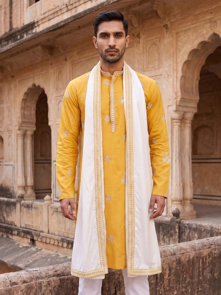 Embroidered &amp; Sequin Kurta With Dupatta