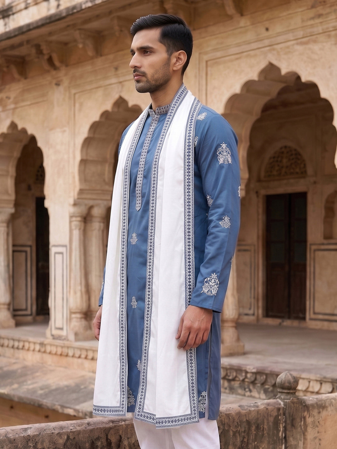 Embroidered &amp; Sequin Kurta With Dupatta