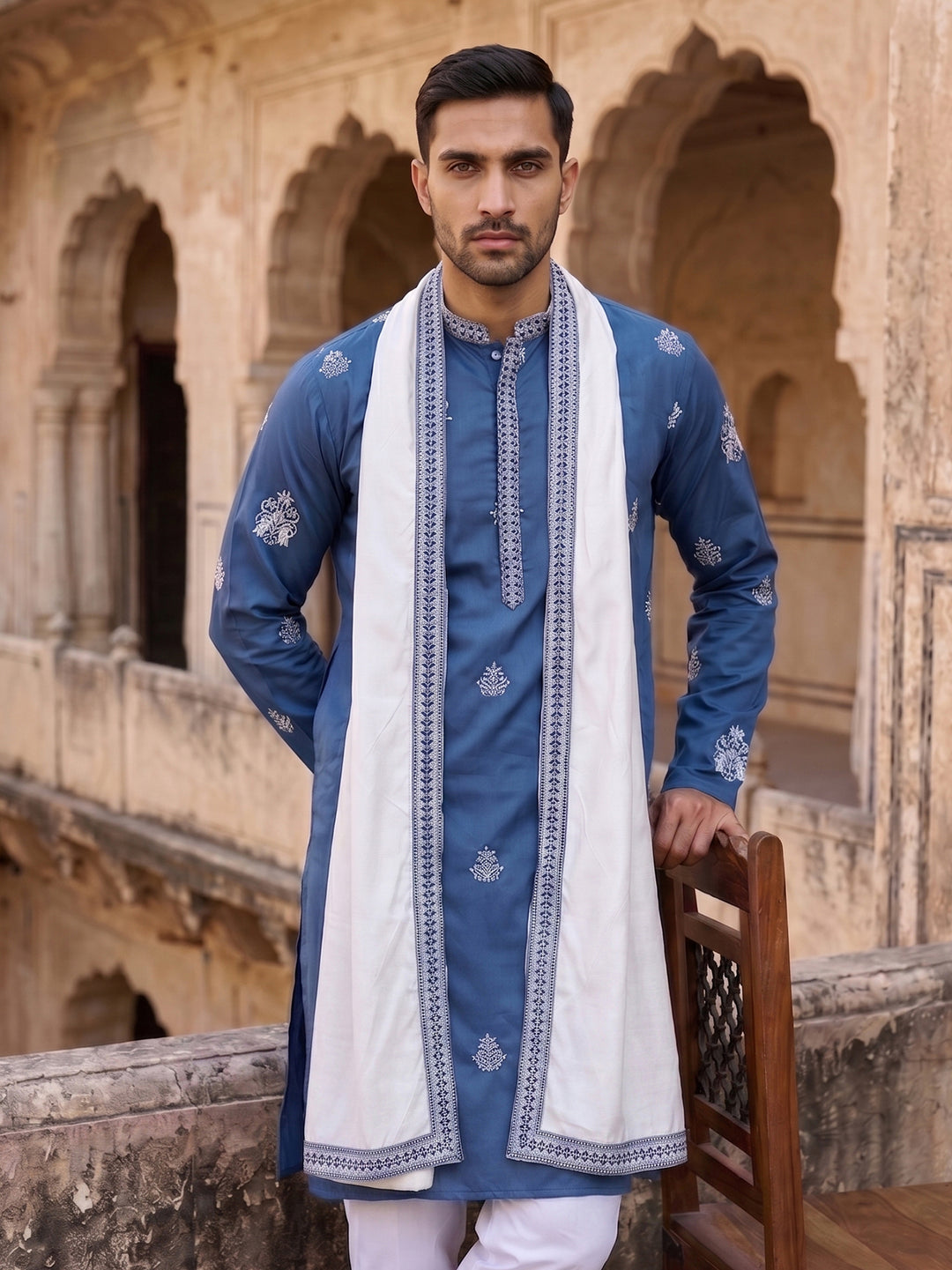 Embroidered &amp; Sequin Kurta With Dupatta