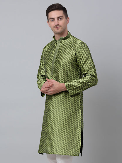 Men'S Olive Green Collar Embroidered Kurta.