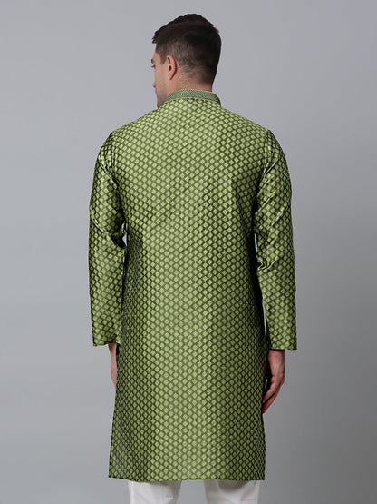 Men'S Olive Green Collar Embroidered Kurta.