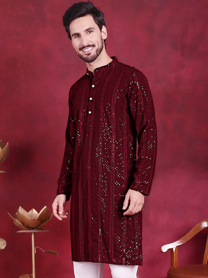 Men'S Sequins Chikankari Embroidered Kurtas.