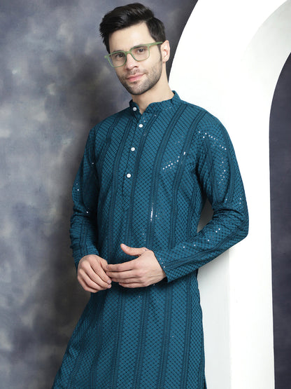 Men'S Sequins Chikankari Embroidered Kurtas