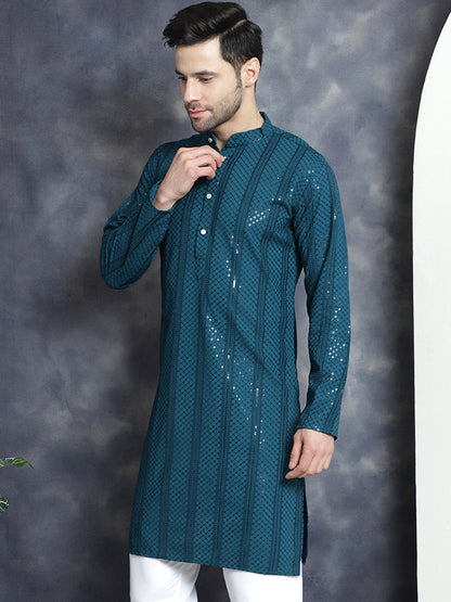 Men'S Sequins Chikankari Embroidered Kurtas