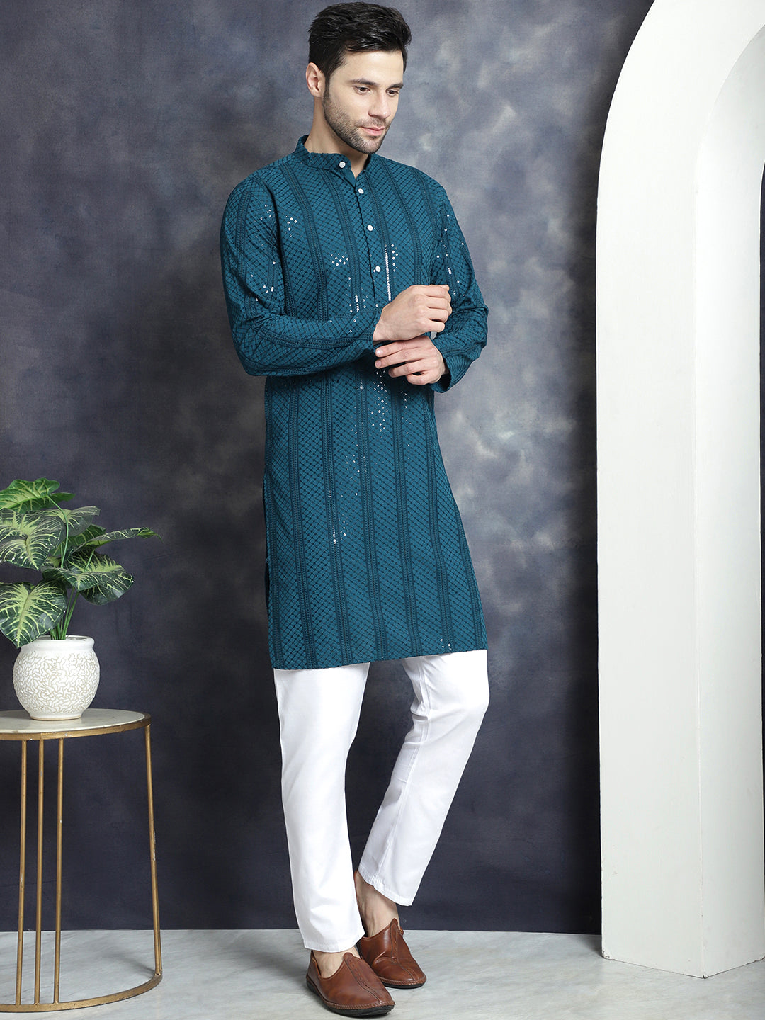 Men'S Sequins Chikankari Embroidered Kurtas