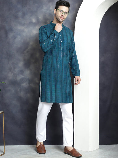 Men'S Sequins Chikankari Embroidered Kurtas