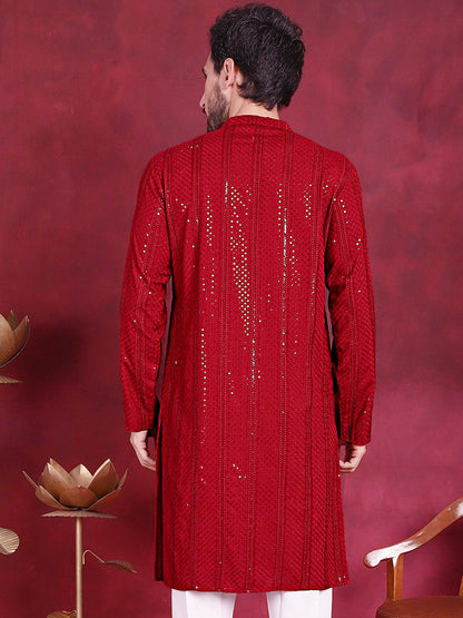 Men'S Sequins Chikankari Embroidered Kurtas.