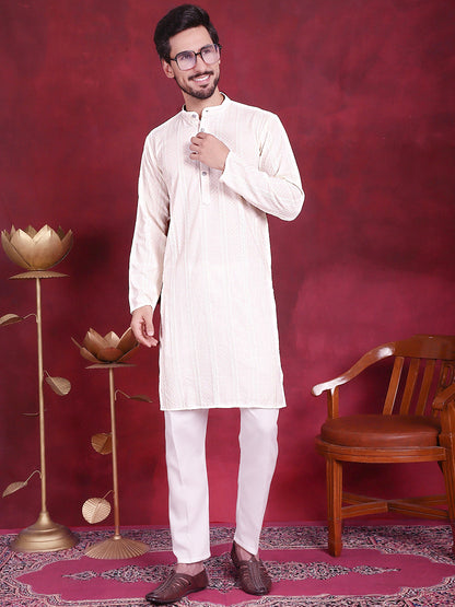 Men'S Sequins Chikankari Embroidered Kurtas.