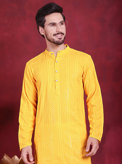 Men'S Sequins Chikankari Embroidered Kurtas.