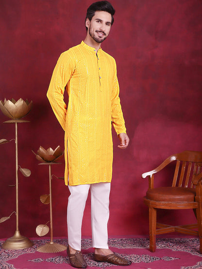 Men'S Sequins Chikankari Embroidered Kurtas.