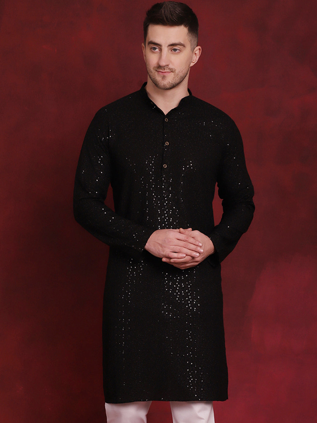 Sequins Chikankari Kurtas For Men'S