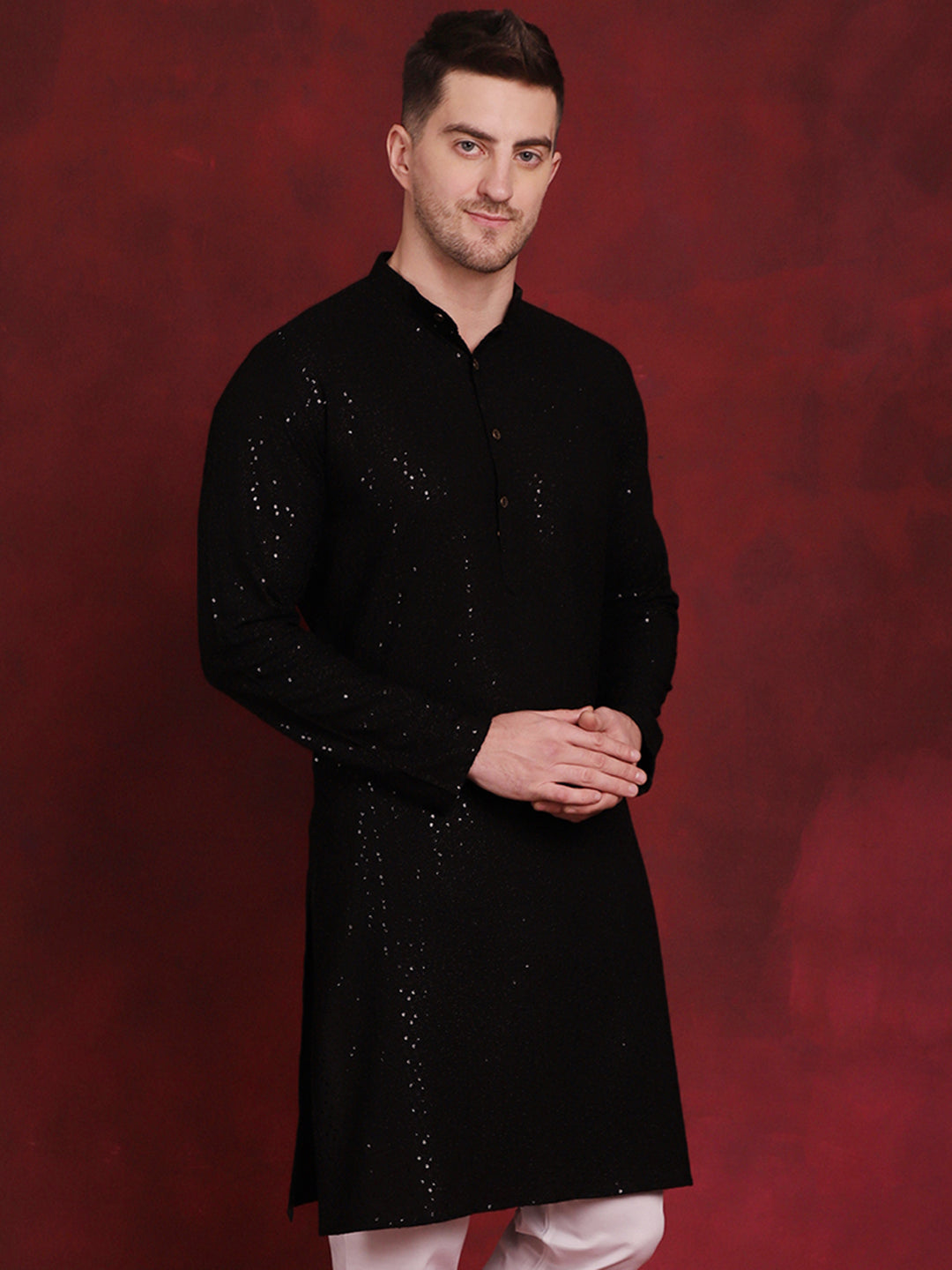 Sequins Chikankari Kurtas For Men'S