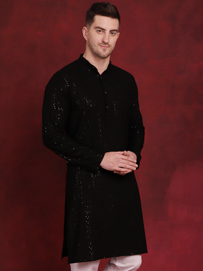 Sequins Chikankari Kurtas For Men'S