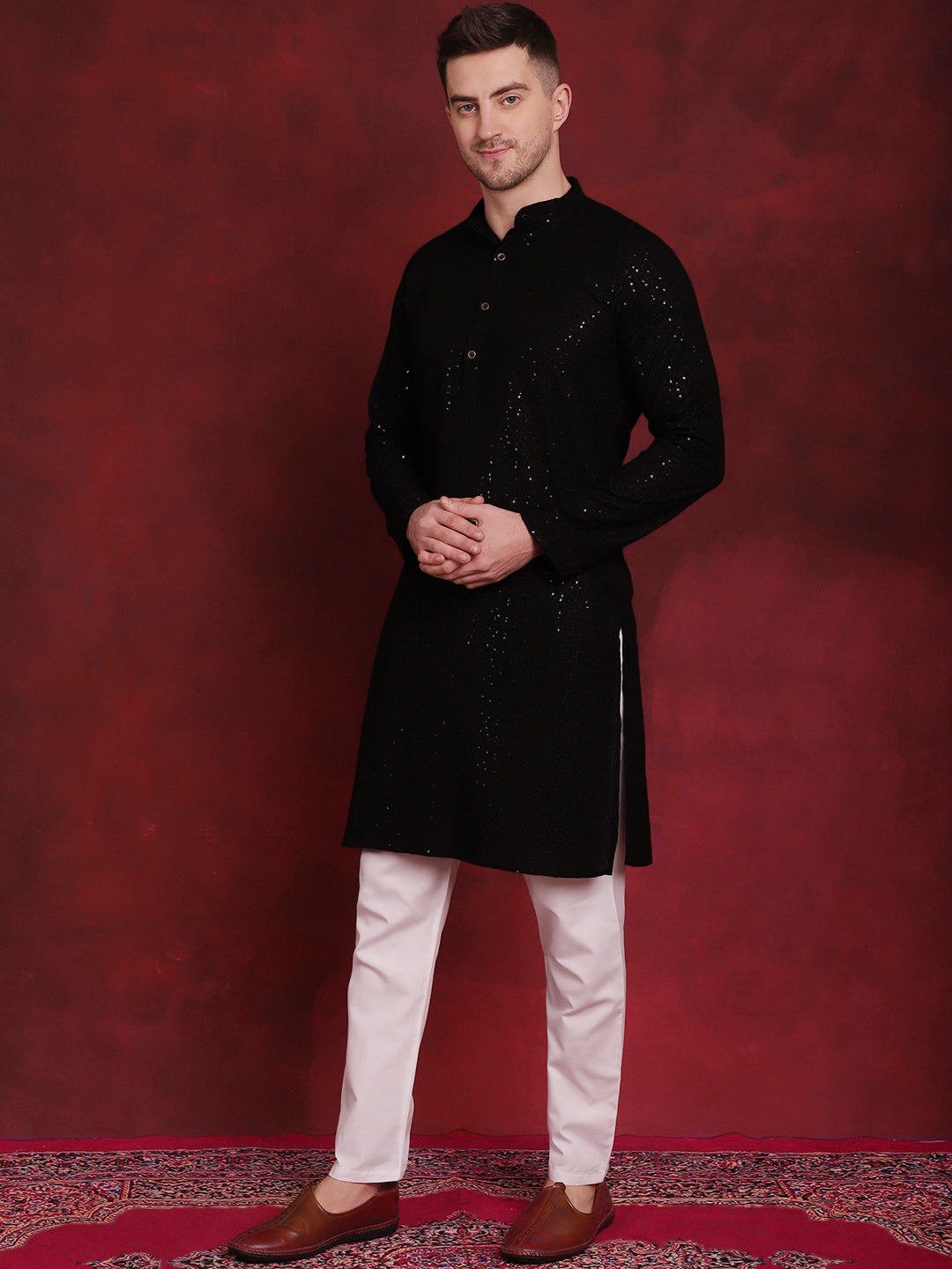 Sequins Chikankari Kurtas For Men'S
