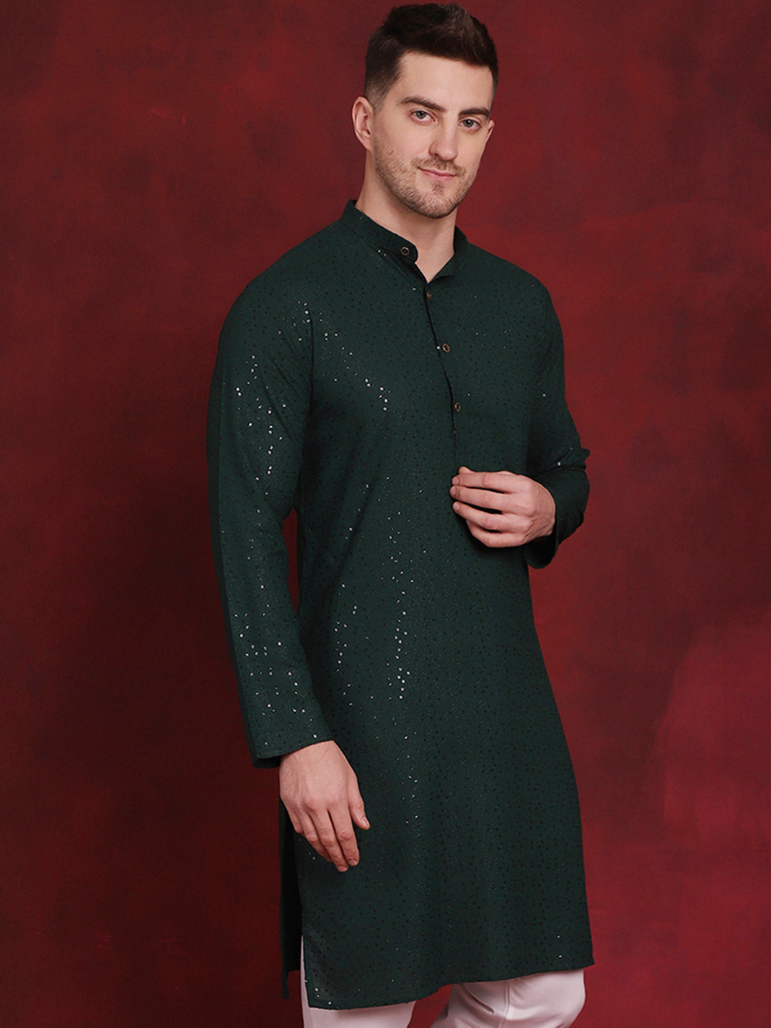 Sequins Chikankari Kurtas For Men'S
