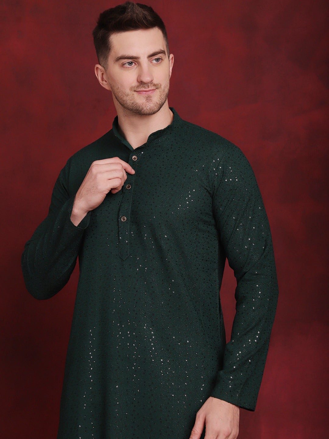 Sequins Chikankari Kurtas For Men'S
