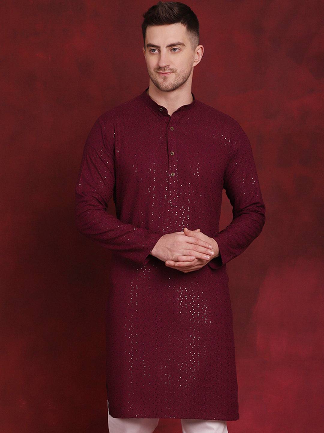 Sequins Chikankari Kurtas For Men'S