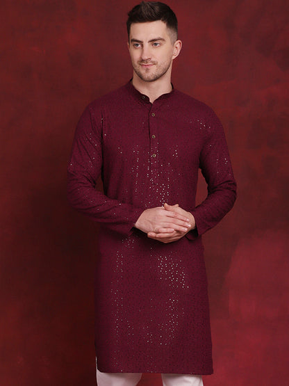 Sequins Chikankari Kurtas For Men'S