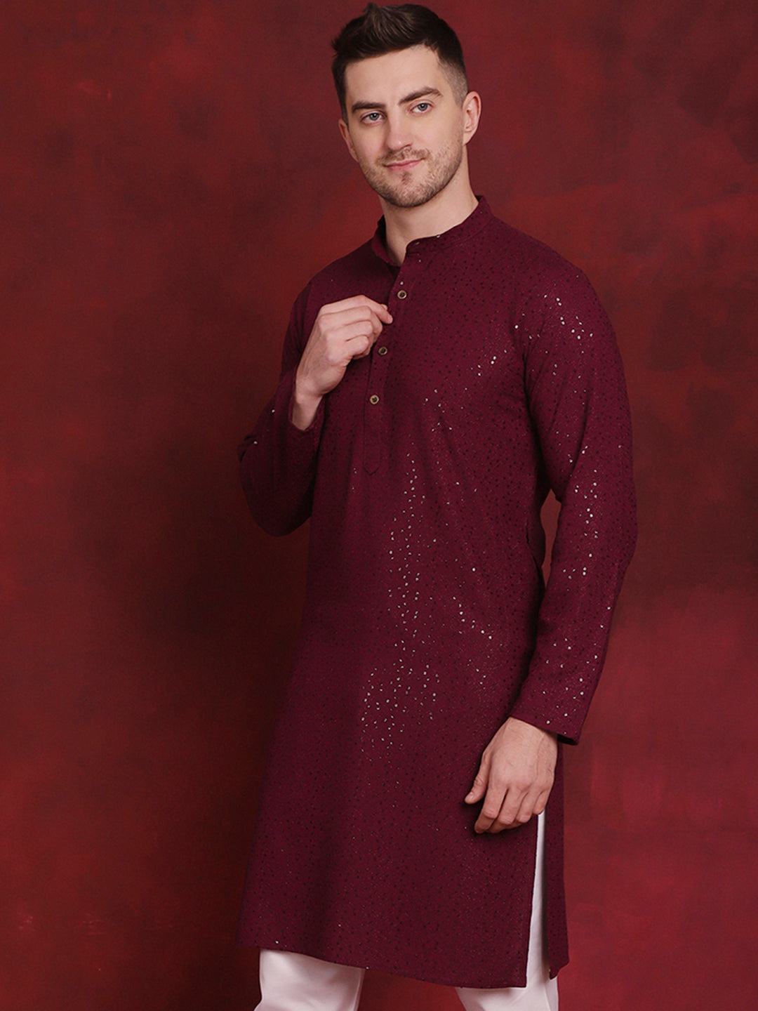 Sequins Chikankari Kurtas For Men'S