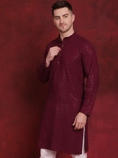 Sequins Chikankari Kurtas For Men'S