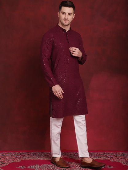 Sequins Chikankari Kurtas For Men'S