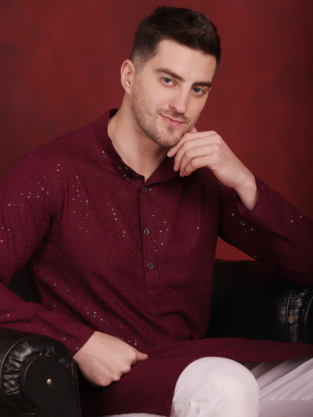 Sequins Chikankari Kurtas For Men'S