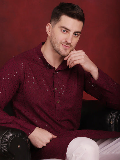 Sequins Chikankari Kurtas For Men'S