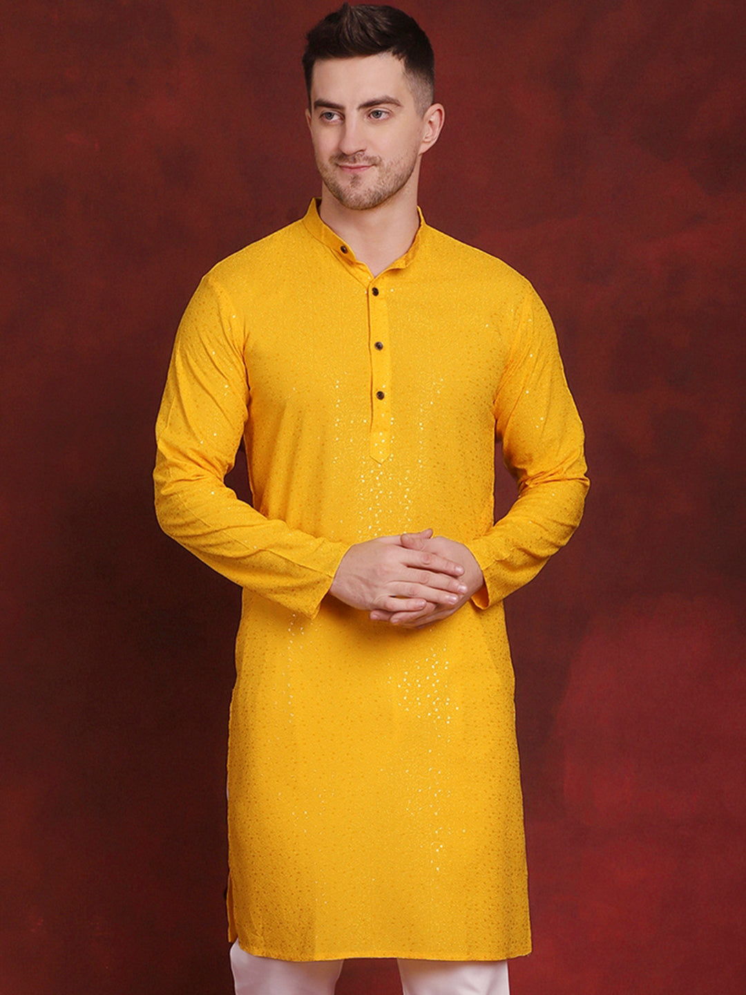 Sequins Chikankari Kurtas For Men'S