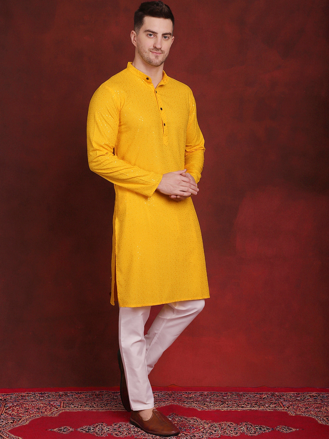 Sequins Chikankari Kurtas For Men'S