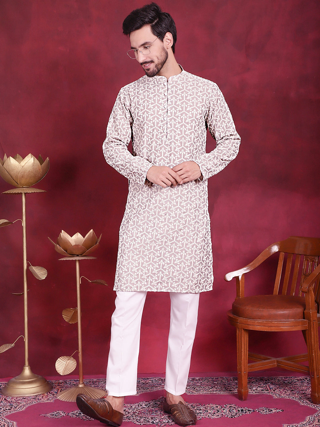 Men'S Chikankari Embroidered Kurtas.