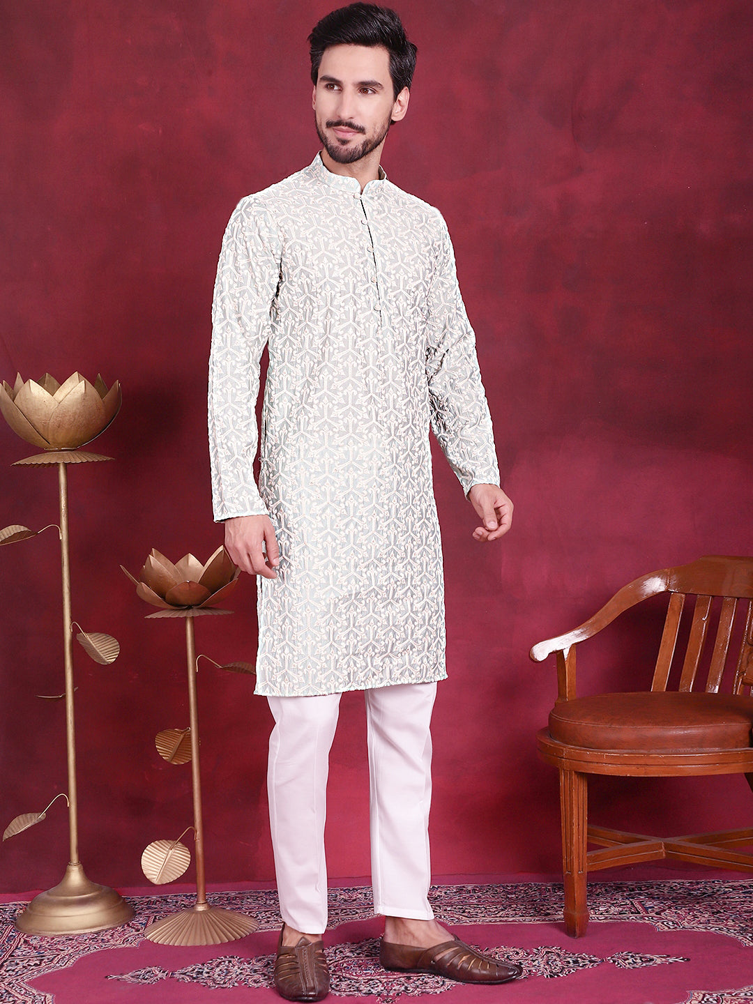 Men'S Chikankari Embroidered Kurtas.