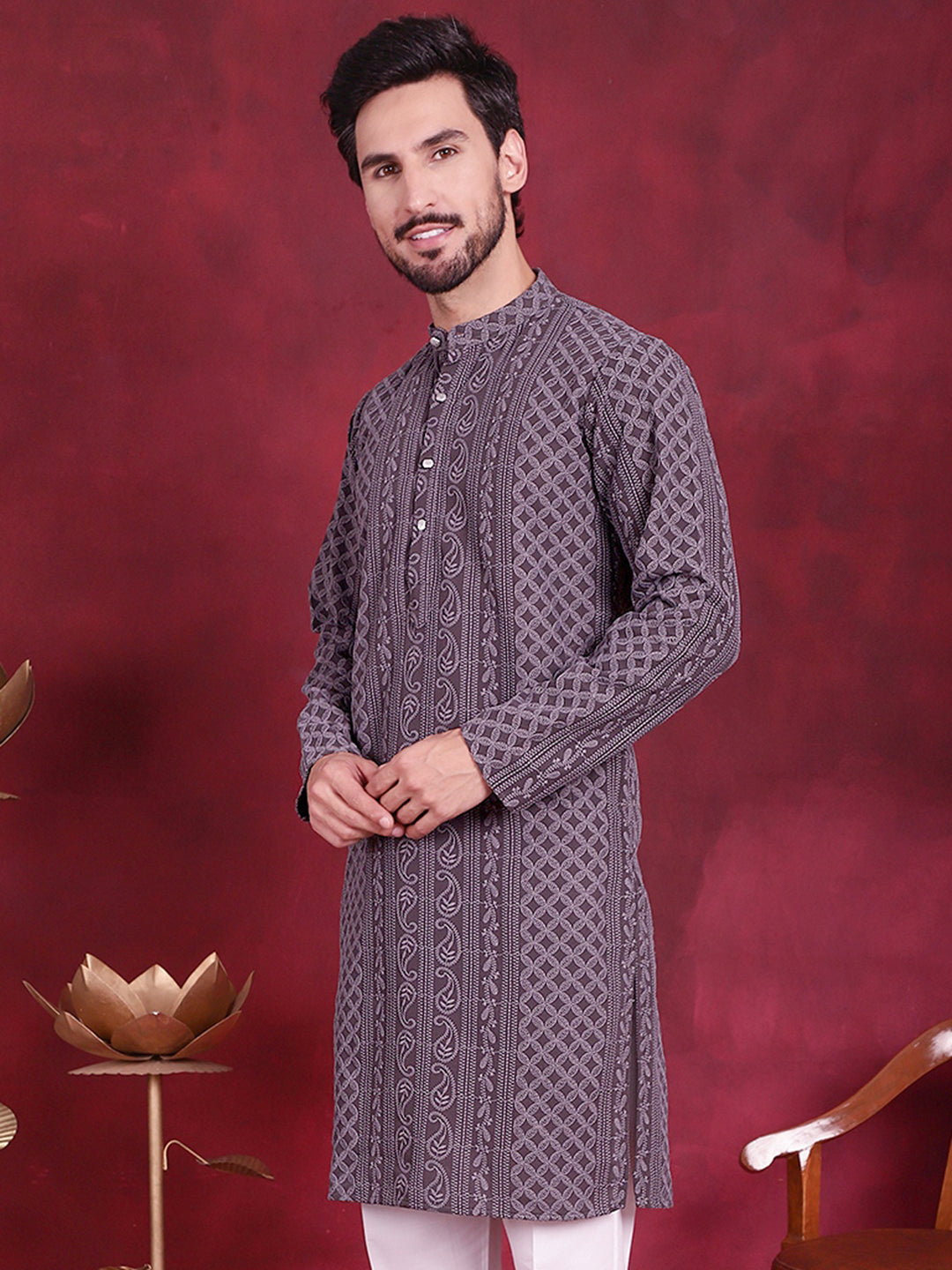 Men'S Chikankari Embroidered Kurtas.