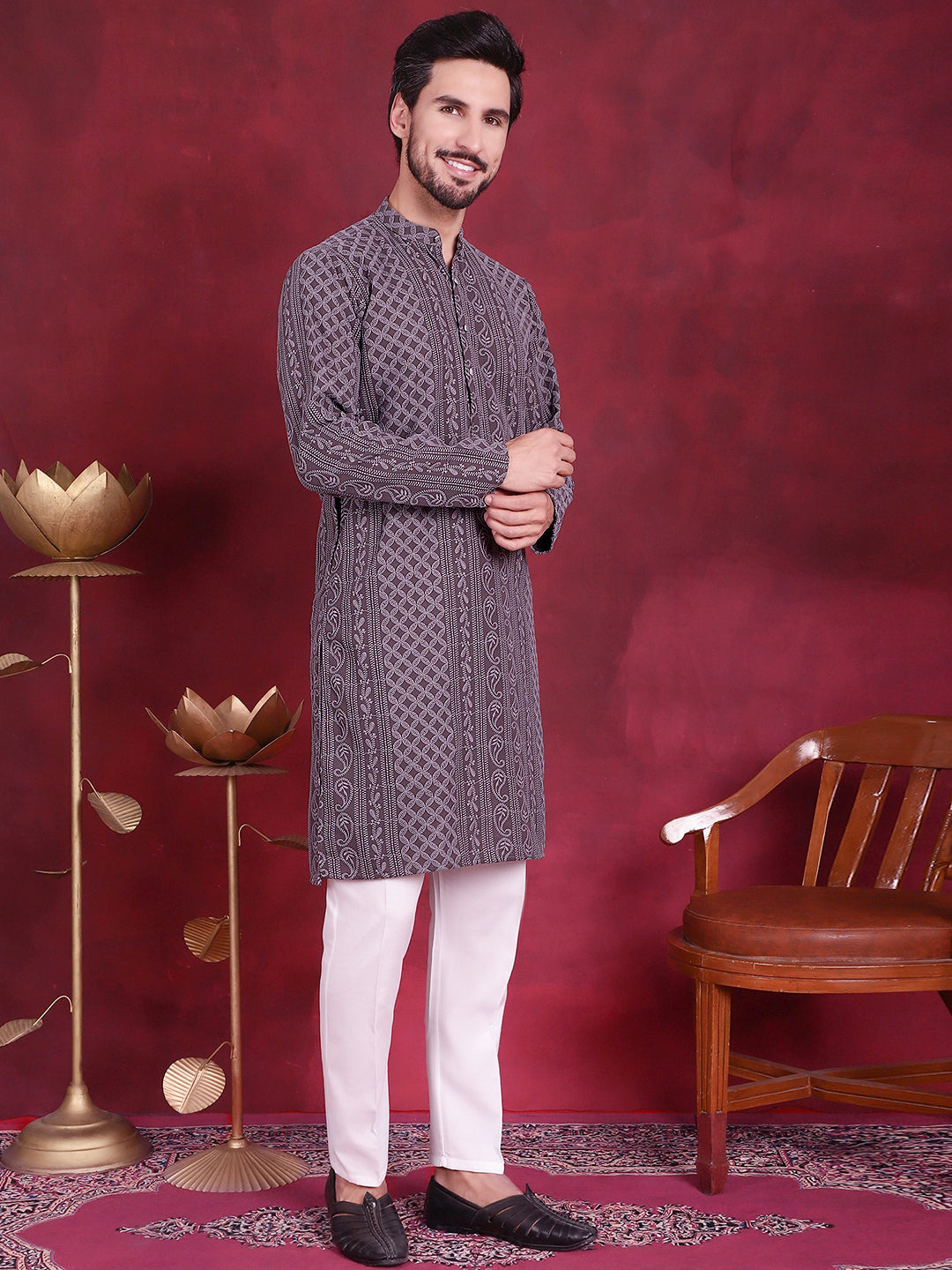 Men'S Chikankari Embroidered Kurtas.