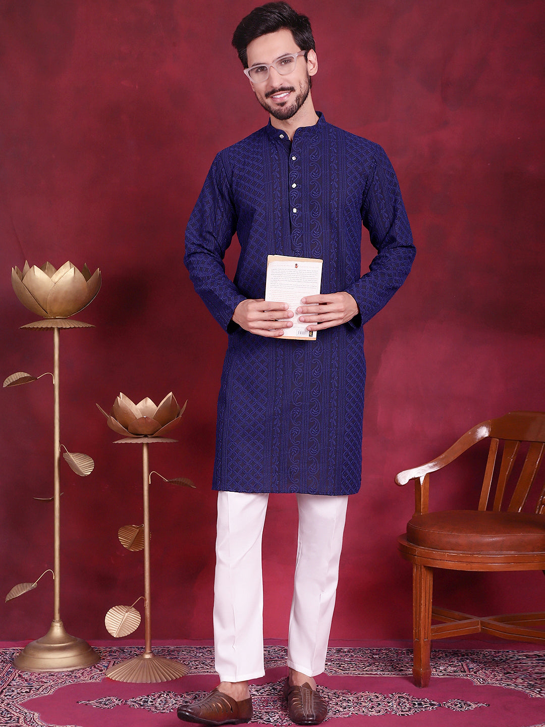 Men'S Chikankari Embroidered Kurtas.