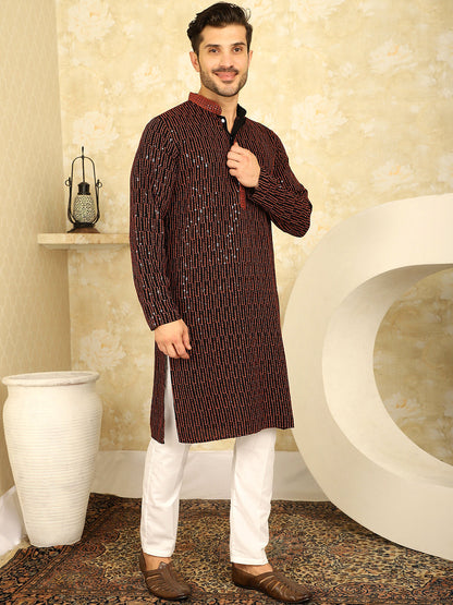 Men'S Sequins Chikankari Embroidered Kurtas