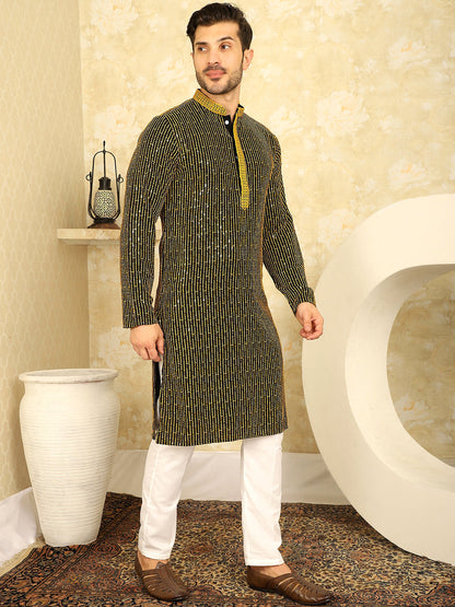 Men'S Sequins Chikankari Embroidered Kurtas