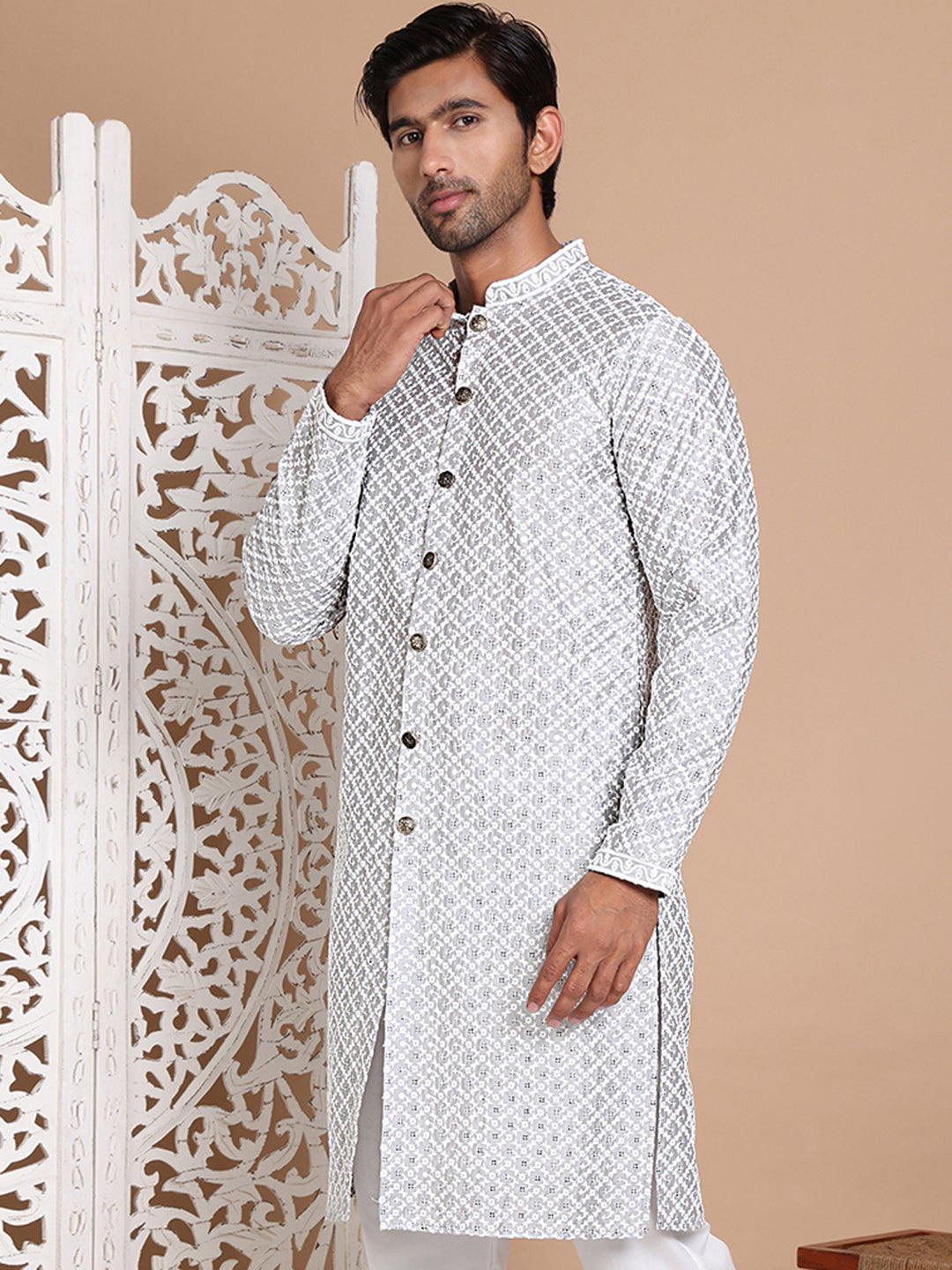Sequin Chikankari Front Open Kurtas