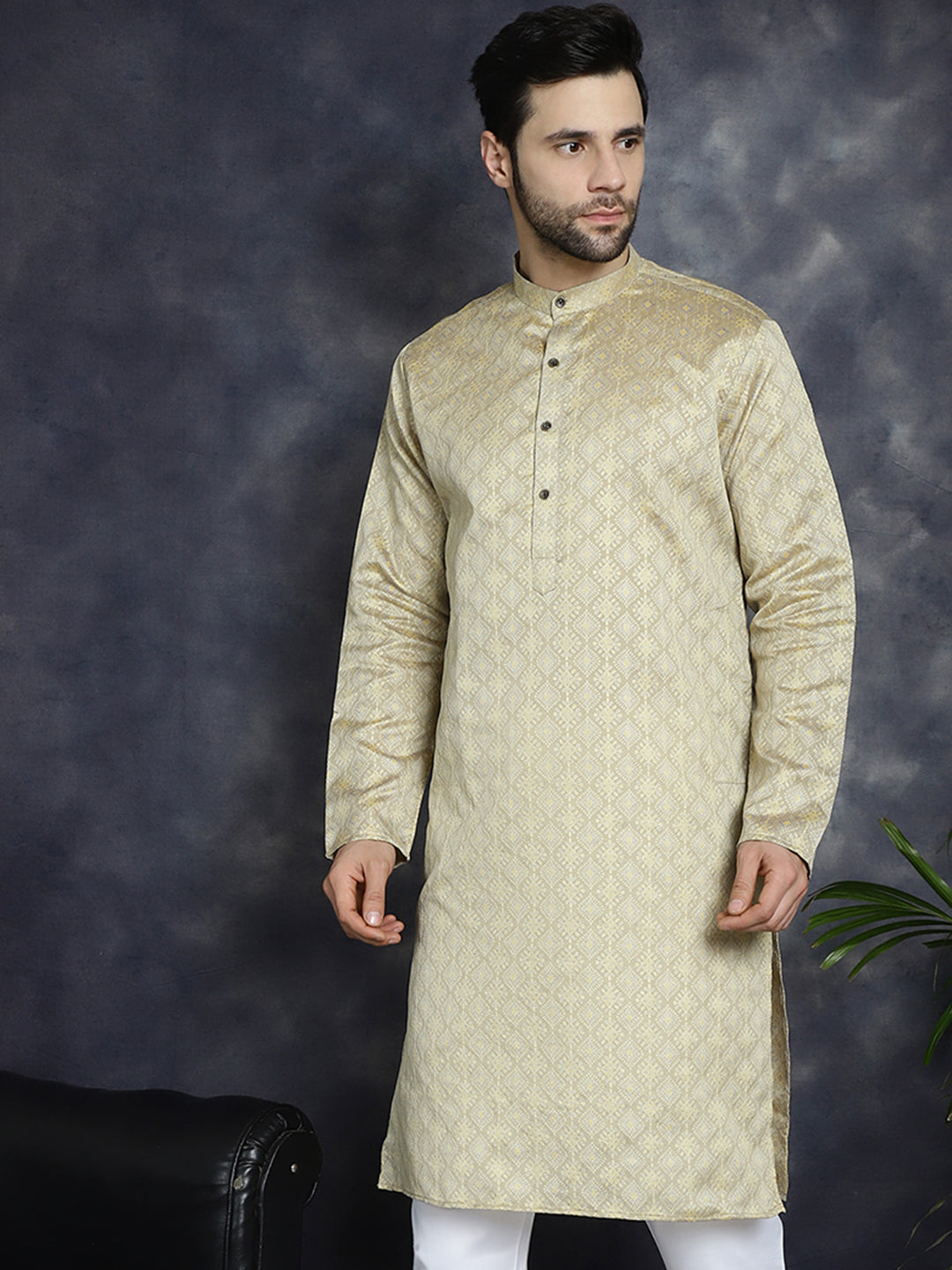 Beige Woven Design Kurtas