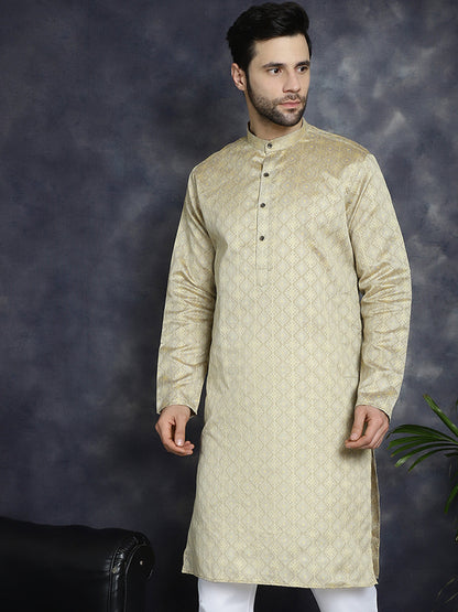 Beige Woven Design Kurtas