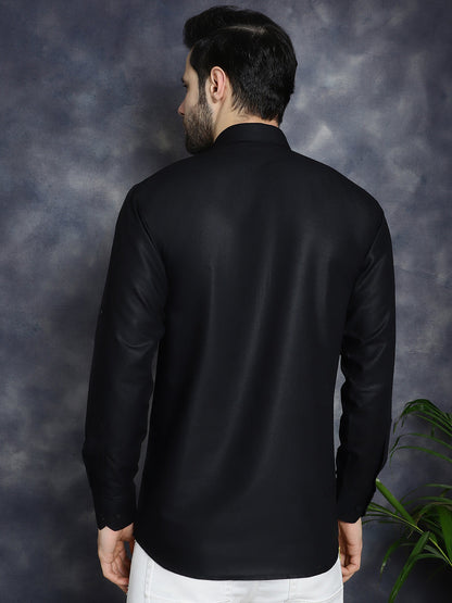 Men'S Black Solid Short Kurtas