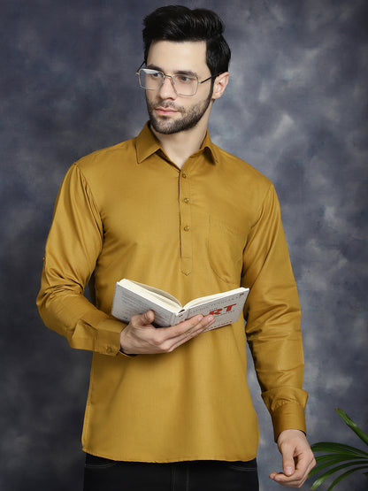Men'S Mustard Solid Short Kurtas