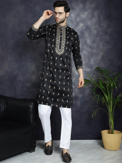 Men'S Black Chikankari Embroidered Kurtas