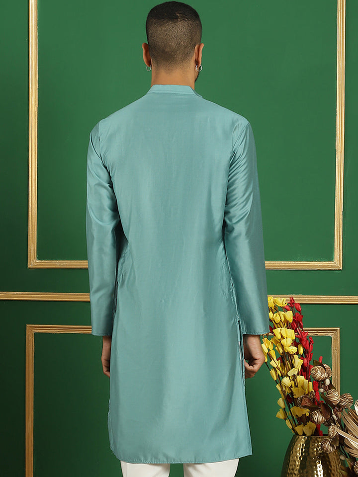 Men Blue Embroidered And Sequence Kurtas