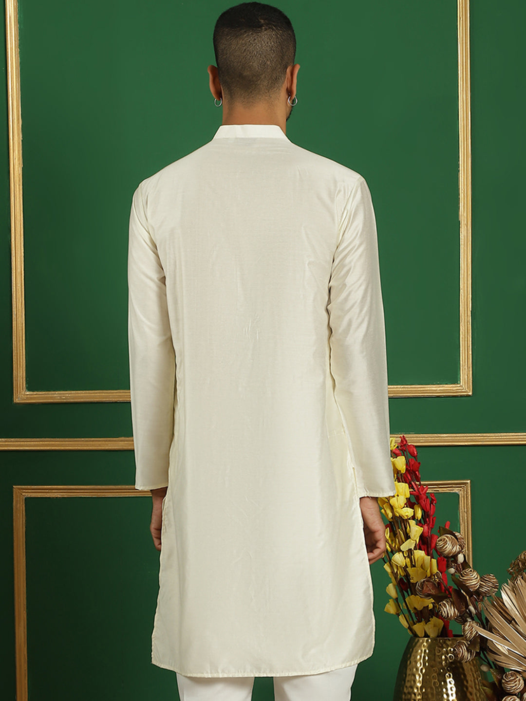 Men Cream Embroidered And Sequence Kurtas