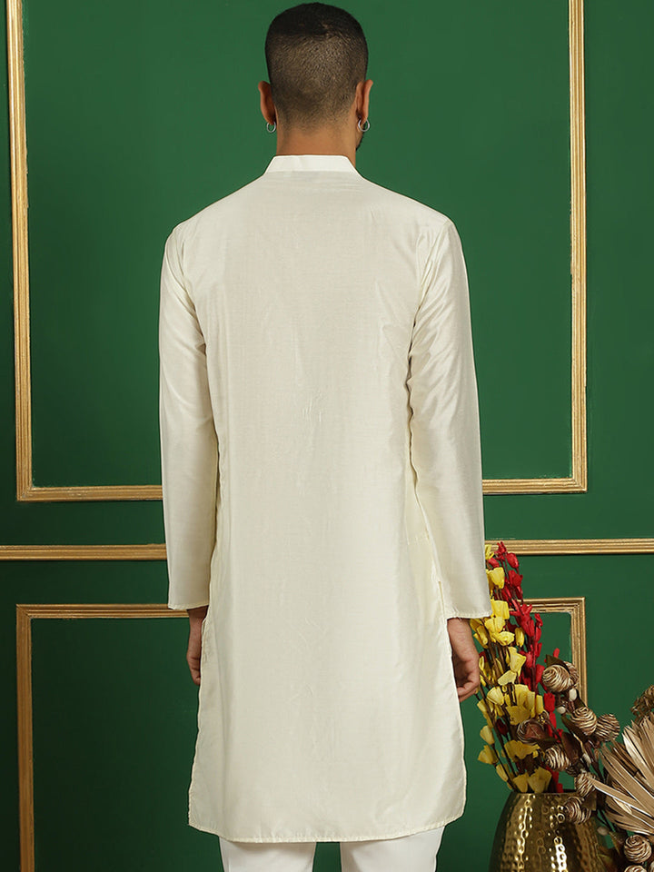 Men Cream Embroidered And Sequence Kurtas