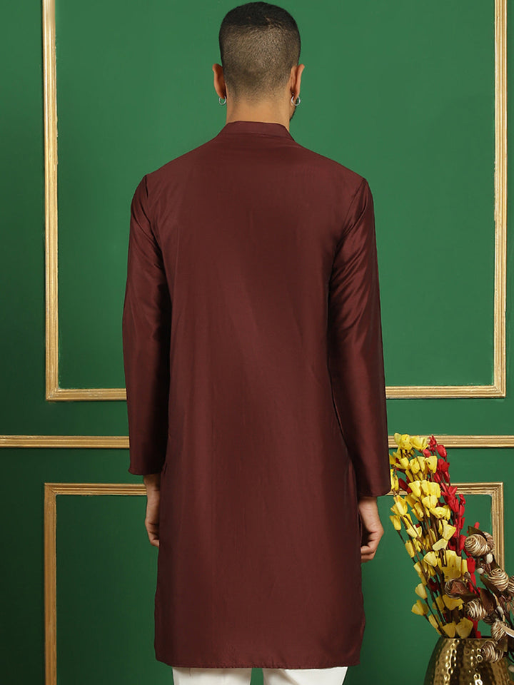 Men Maroon Embroidered And Sequence Kurtas